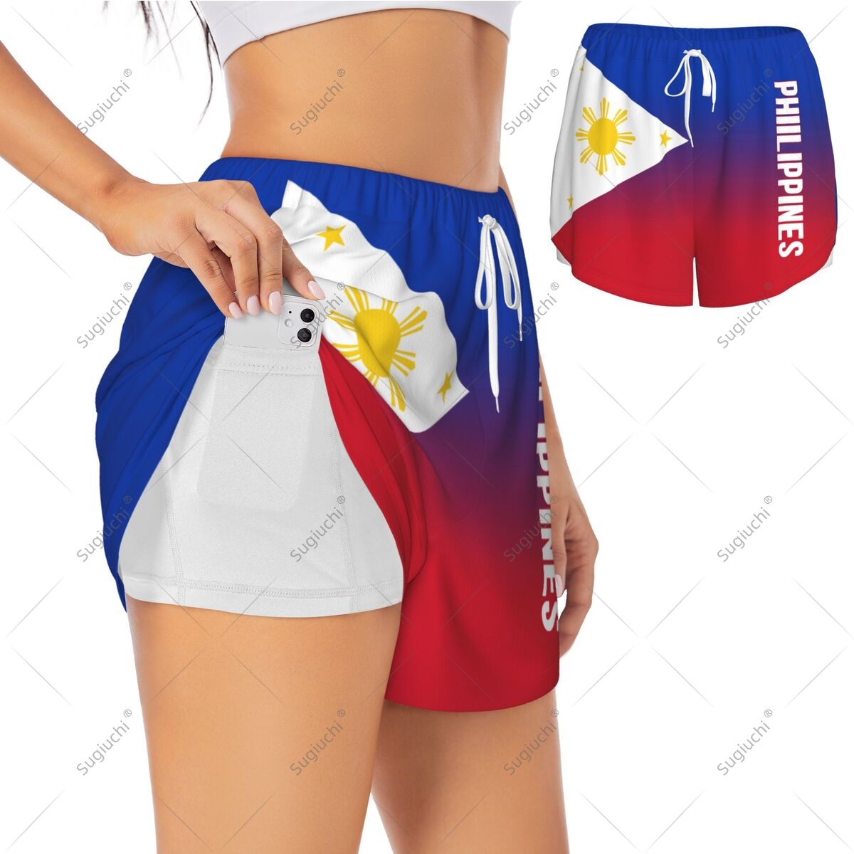 Pilates Yoga Fit - Celana Pendek Olahraga Wanita dengan Bendera